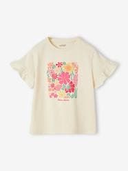Girls-Tops-T-Shirt with Fancy Crochet Flowers, Ruffled Sleeves, for Girls