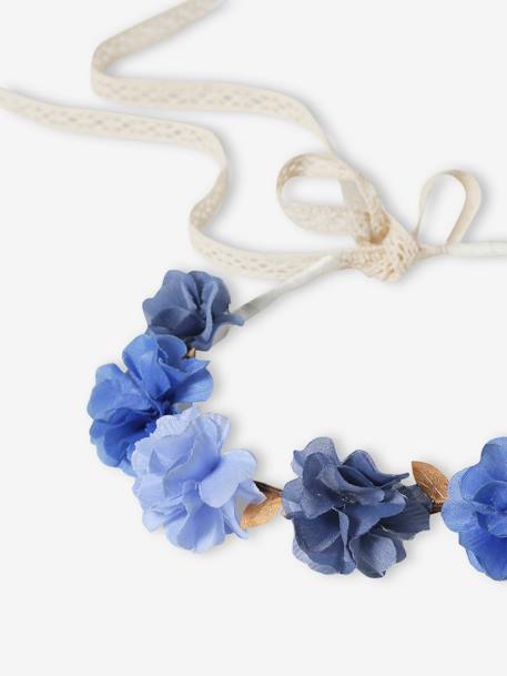 Crown Wreath with Blue Flowers & Gold Leaves for Girls blue 