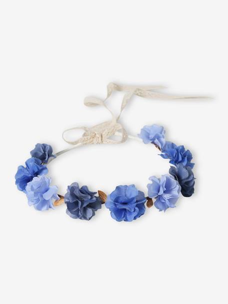 Crown Wreath with Blue Flowers & Gold Leaves for Girls blue 