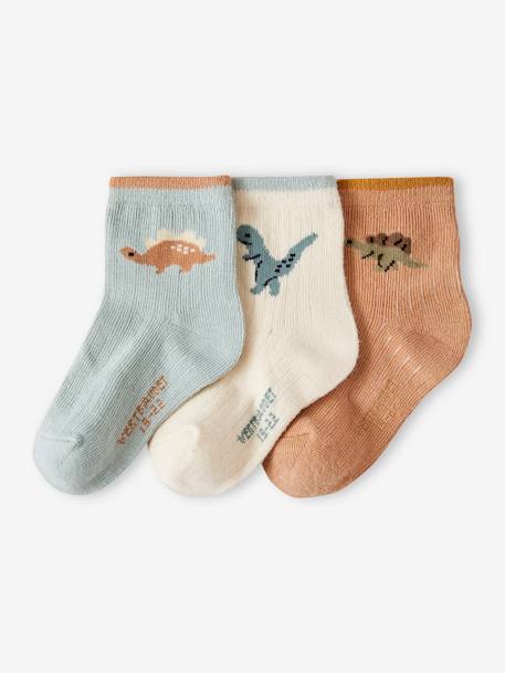 Pack of 3 Pairs of Dinosaur Socks for Baby Boys aqua green 