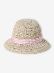Baby-Hat in Paper Straw & Gingham Ribbon for Baby Girls