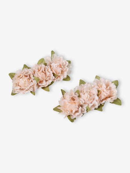Set of 2 Hair Clips with Fabric Flowers peach 