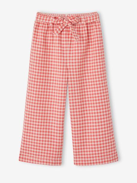 Wide-Leg, Printed Cropped Trousers for Girls chequered red+ecru 