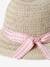 Hat in Paper Straw & Gingham Ribbon for Baby Girls ecru 