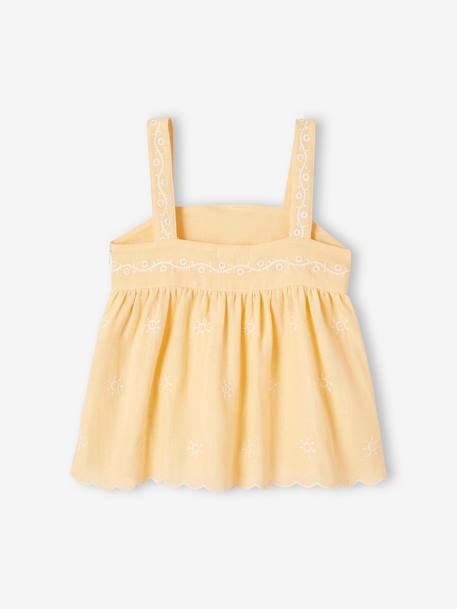 Embroidered Cotton Gauze Blouse for Girls pastel yellow 