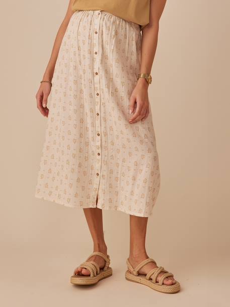 Long Skirt in Cotton Gauze for Maternity, ENVIE DE FRAISE green+sandy beige 