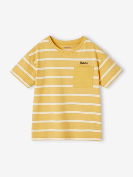 Striped T-Shirt for Boys aqua green+ochre 