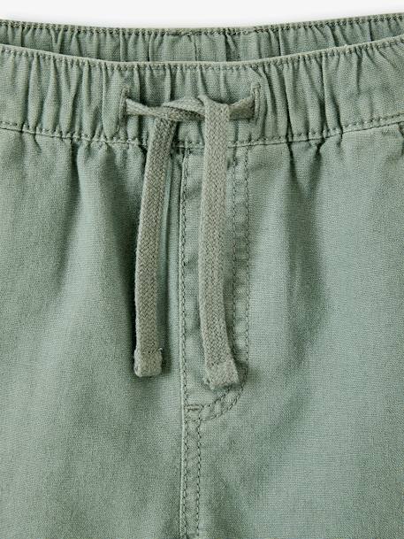 Cotton/Linen Bermuda Shorts for Boys aqua green+striped blue 