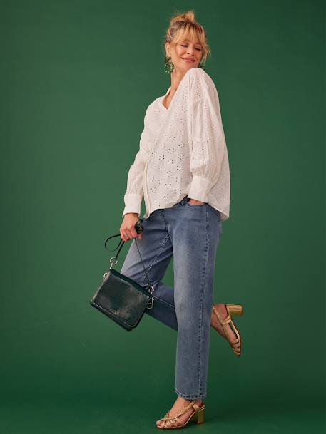 Straight Leg Jeans for Maternity, Seamless Belly Band, by ENVIE DE FRAISE bleached denim+stone 