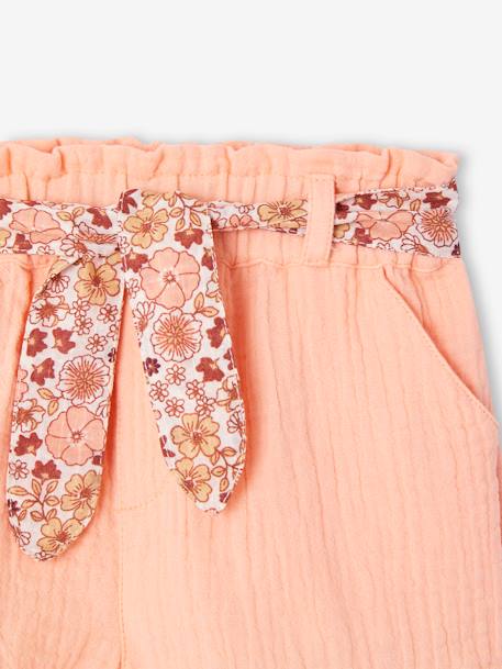 Cotton Gauze Shorts with Floral Belt for Babies apricot+ecru+navy blue 