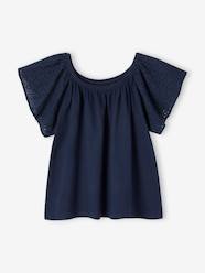 -T-Shirt with Sleeves in Broderie Anglaise for Girls