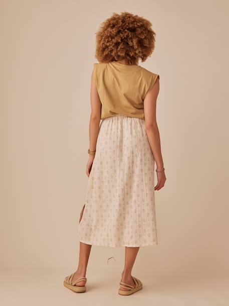 Long Skirt in Cotton Gauze for Maternity, ENVIE DE FRAISE green+sandy beige 