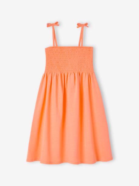 Smocked Dress with Straps for Girls rose+tangerine 