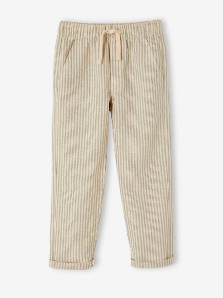 Striped Trousers, Loose Cut, in Cotton/Linen, for Boys striped beige 