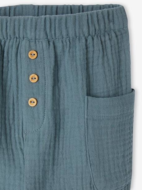 Trousers in Cotton Gauze for Babies BEIGE MEDIUM SOLID+peacock blue 