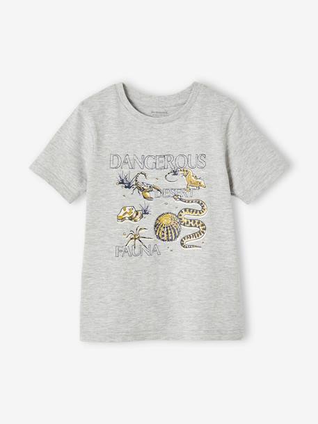 Basics T-Shirt with Animal Motifs for Boys marl grey+slate blue 