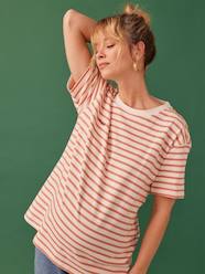 Maternity-T-shirts & Tops-Striped Organic Cotton T-Shirt for Maternity, "parfaite" Embroidery, by ENVIE DE FRAISE