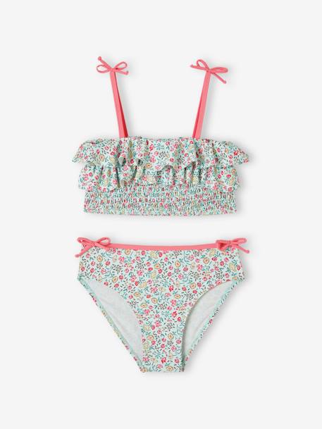 Bikini with Floral Print for Girls aqua green 