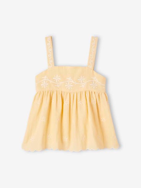 Embroidered Cotton Gauze Blouse for Girls pastel yellow 