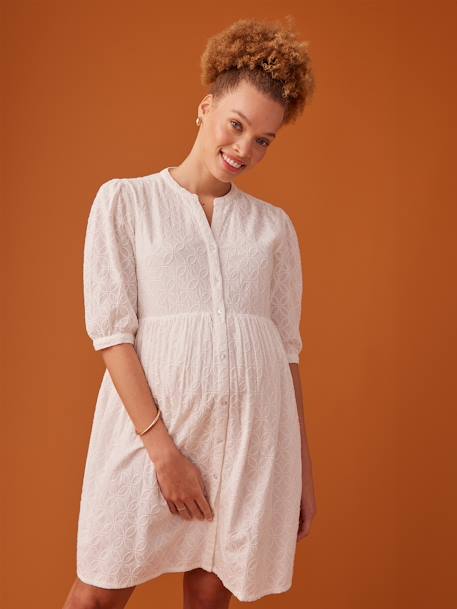 Buttoned, Broderie Anglaise Dress for Maternity, by ENVIE DE FRAISE ecru 