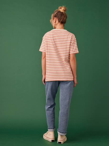 Striped Organic Cotton T-Shirt for Maternity, 'parfaite' Embroidery, by ENVIE DE FRAISE peach 