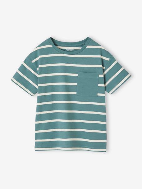 Striped T-Shirt for Boys aqua green+ochre 