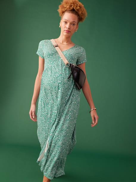 Long, Fluid, Button-Down Dress for Maternity, by ENVIE DE FRAISE green 