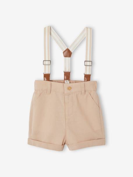 Occasion Wear Ensemble: Shirt + Shorts + Braces for Babies taupe 