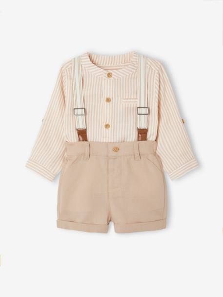 Occasion Wear Ensemble: Shirt + Shorts + Braces for Babies taupe 