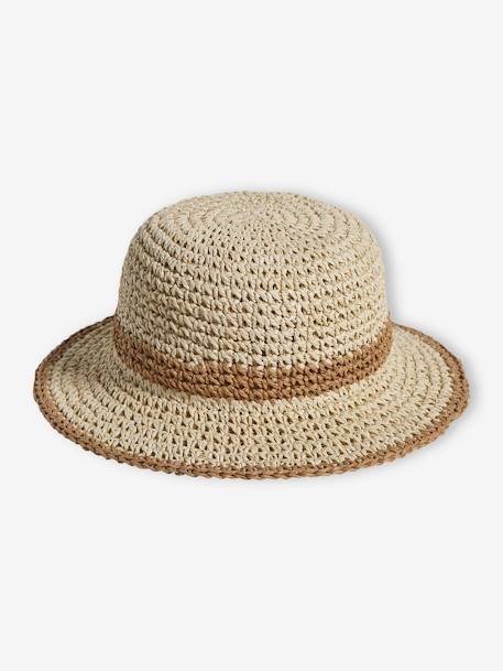 Two-Tone, Straw-Effect Crocheted Hat for Girls wood 