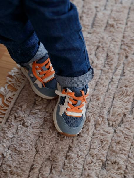 Trainers with Laces & Zip, for Babies denim blue+ecru 