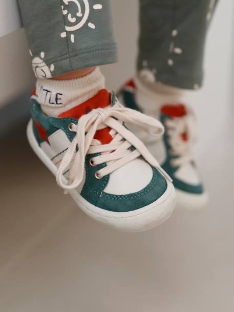 Leather Trainers with Laces & Zips for Babies ecru 