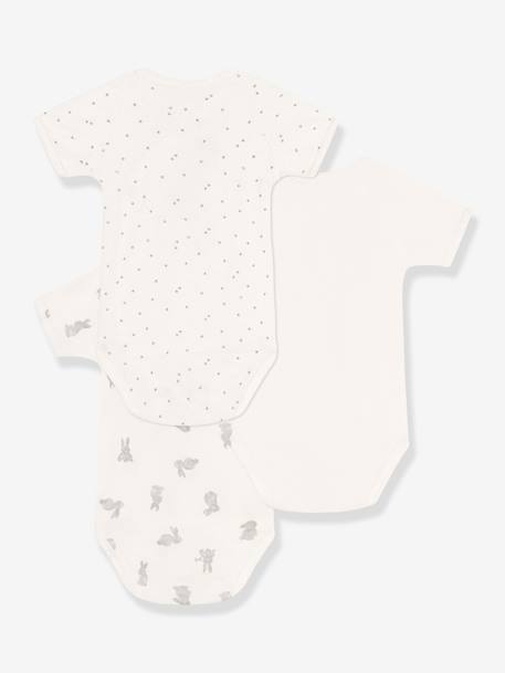 Pack of 3 Short Sleeve Crossover Bodysuits for Babies, Rabbits by Petit Bateau white 