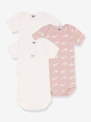 Baby-Bodysuits & Sleepsuits-Pack of 3 Short Sleeve Organic Cotton Bodysuits, Whales by Petit Bateau