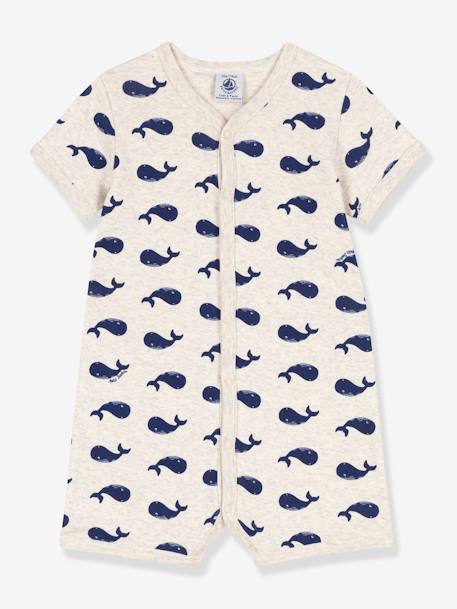 Whales Navy Playsuit in Cotton, for Babies, by Petit Bateau marl beige 