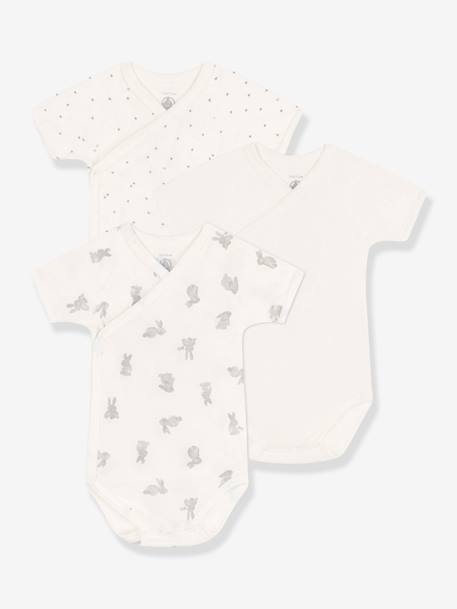 Pack of 3 Short Sleeve Crossover Bodysuits for Babies, Rabbits by Petit Bateau white 