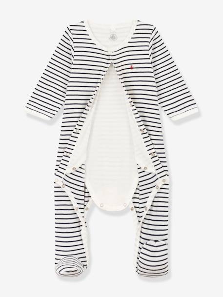 Striped Cotton Bodyjamas for Babies, by Petit Bateau navy blue 