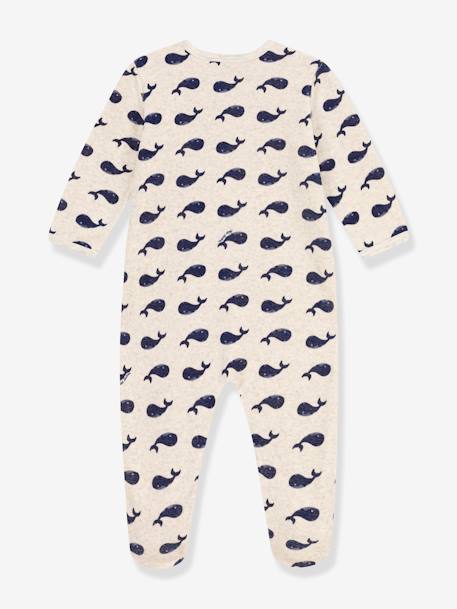 Navy Whales Sleepsuit in Velour, for Babies by Petit Bateau marl beige 