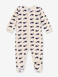 Baby-Pyjamas-Navy Whales Sleepsuit in Velour, for Babies by Petit Bateau