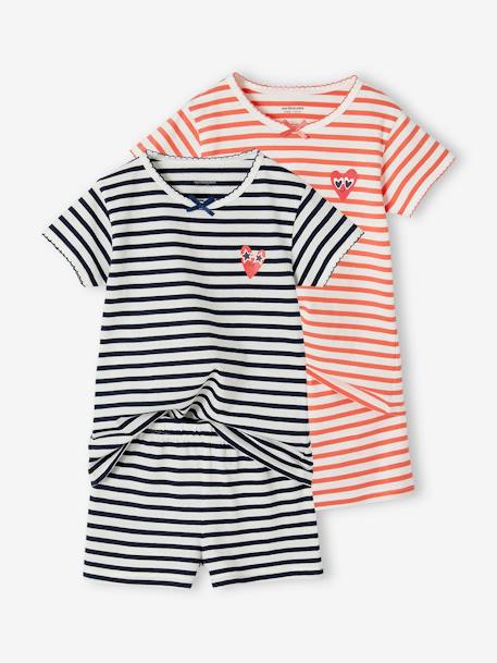 Pack of 2 Striped Short Pyjamas for Girls navy blue 