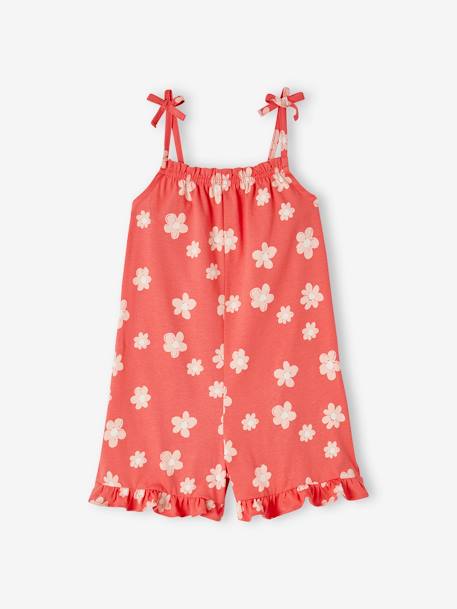 Ruffled Jumpsuit for Girls printed white+red 