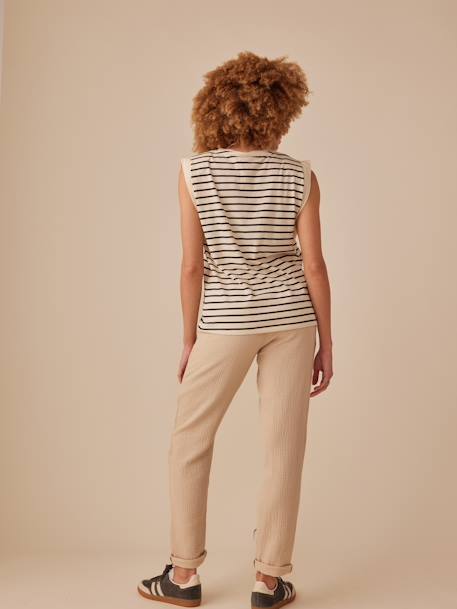 Paperbag-Style Trousers in Cotton Gauze for Maternity, by ENVIE DE FRAISE old rose+sandy beige 