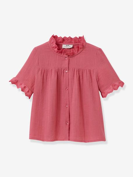 Shirt in Organic Cotton Gauze for Girls, by CYRILLUS ecru+rose 