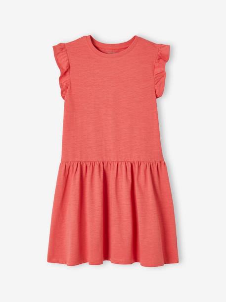 Dress with Ruffle on the Sleeves, for Girls aqua green+red 
