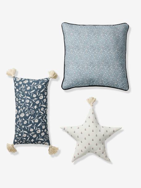 Set of 3 Assorted Cushions, India printed blue 