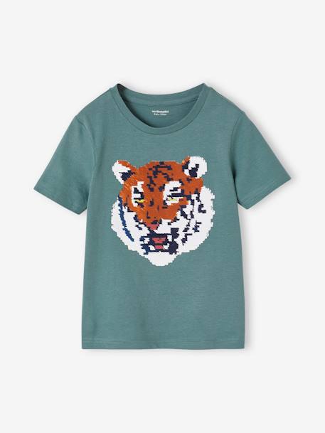 Basics T-Shirt with Reversible Sequins for Boys aqua green+white 