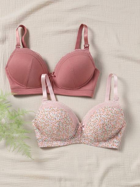 Pack of 2 Padded Bras in Cotton & Lace, Nursing Special old rose 