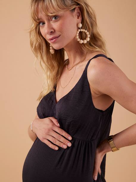 Long Strappy Dress for Maternity, Sateen Effect, by ENVIE DE FRAISE anthracite 