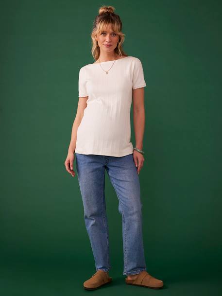 T-Shirt for Maternity, Low Neckline at the Back, in Wide Knit, by ENVIE DE FRAISE ecru 