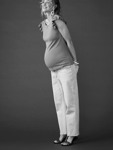 Short Sleeve Rib Knit T-Shirt with Ruffle for Maternity by ENVIE DE FRAISE black+khaki 